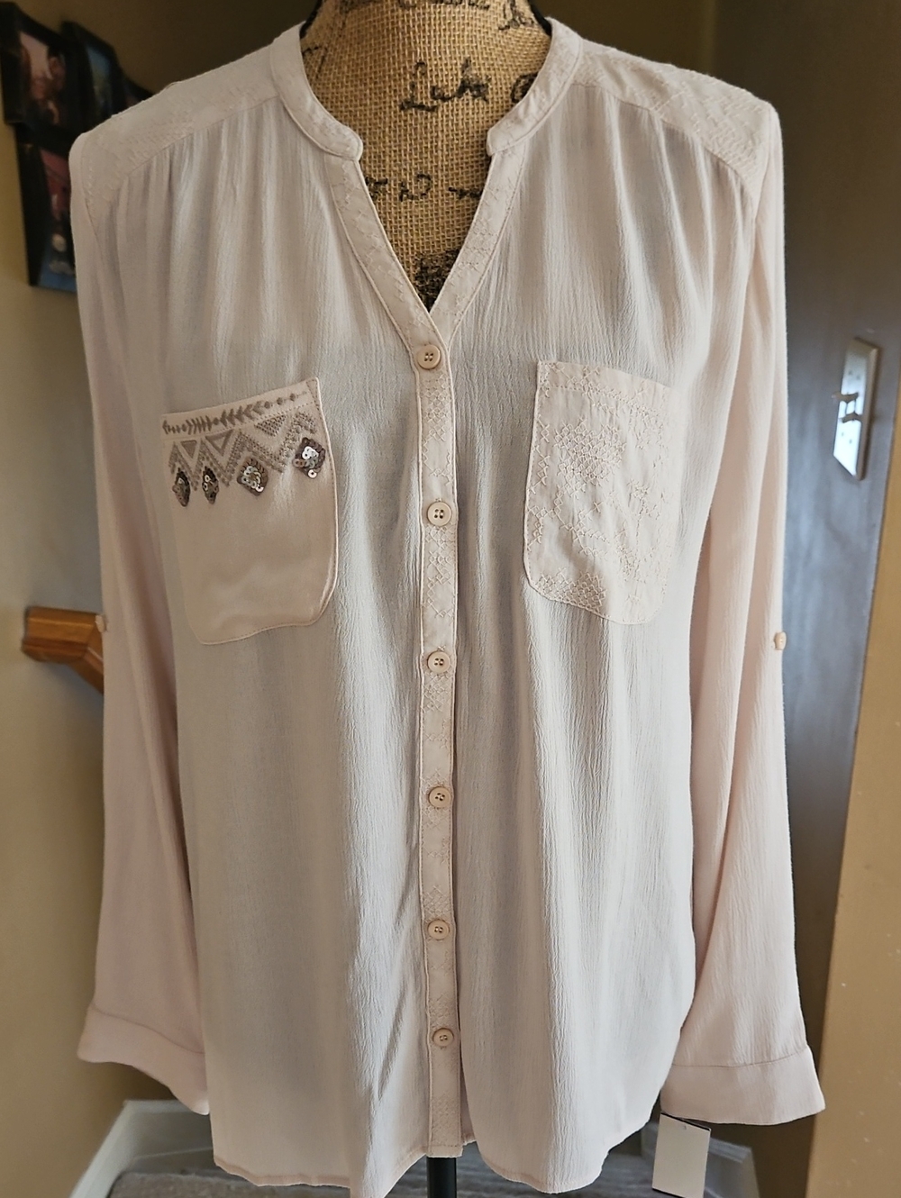 Miss Me Sequin Button-Up Blouse, Size L NWT.